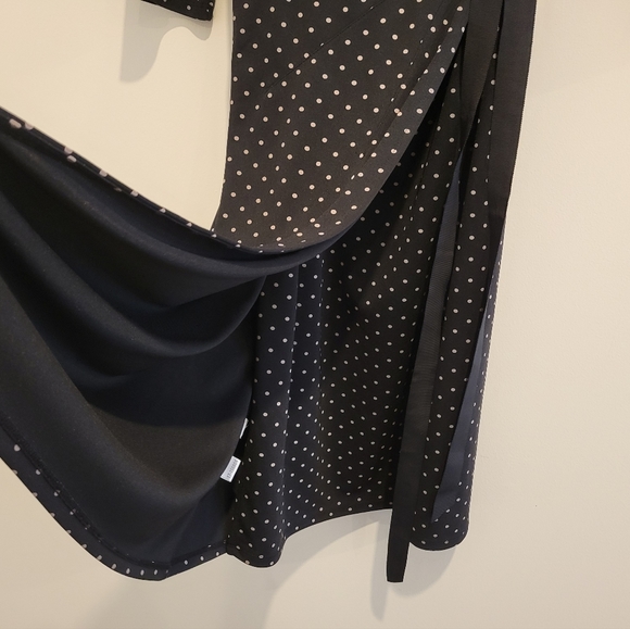 Ann Taylor Loft Black Tan Polka Dot A-Line Fit & Flare Midi Wrap Long Dress 4 - Picture 6 of 8